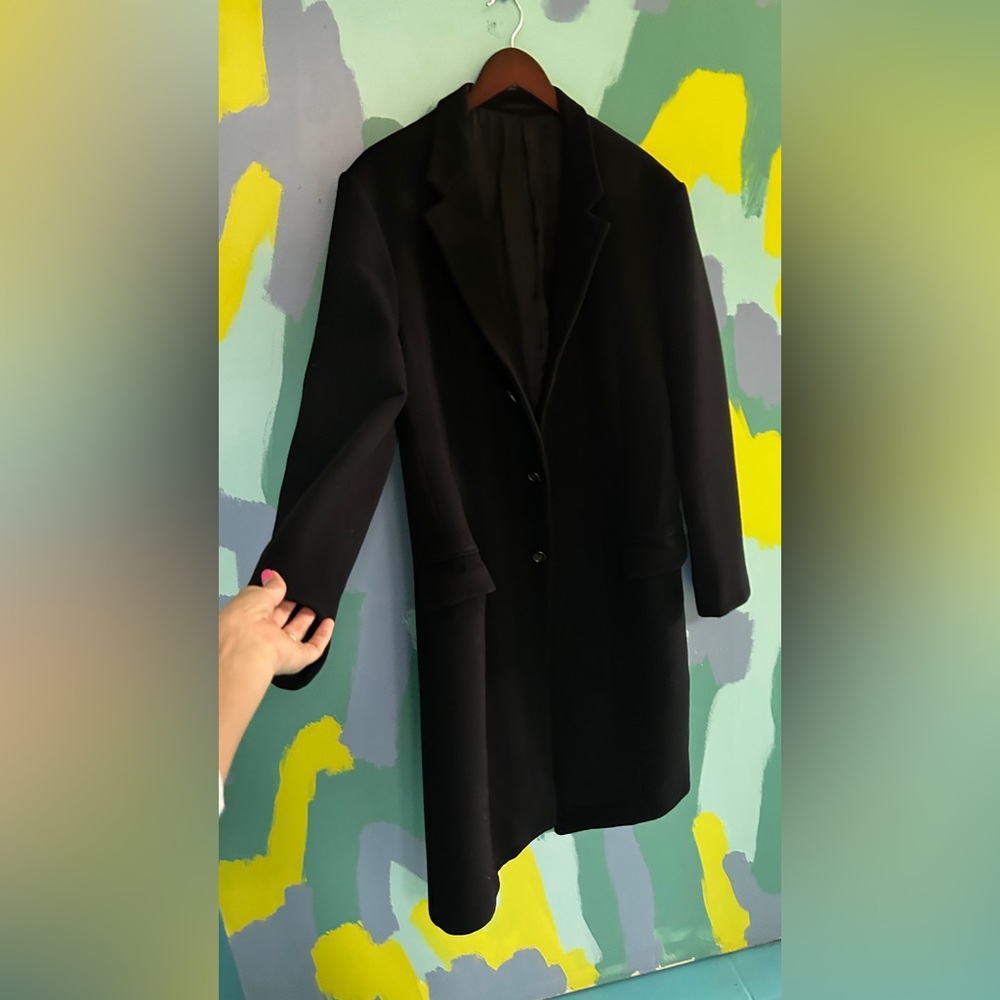 JIL SANDER Mens Black Topcoat Overcoat Coat ~ 100% wool  ~ R54